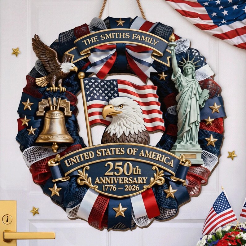 【❤️50% off】🇺🇸 Veteran Handmade Patriotic Wood Wreath – 1776–2026 America 250