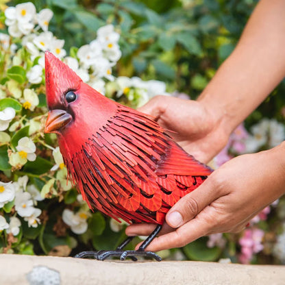 Cardinal Statue Metal Bird Garden Decor