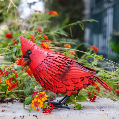 Cardinal Statue Metal Bird Garden Decor