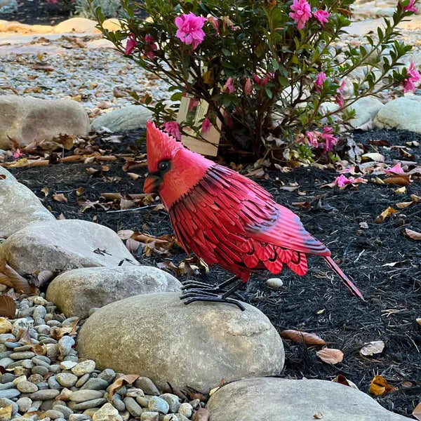 Cardinal Statue Metal Bird Garden Decor