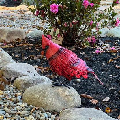 Cardinal Statue Metal Bird Garden Decor