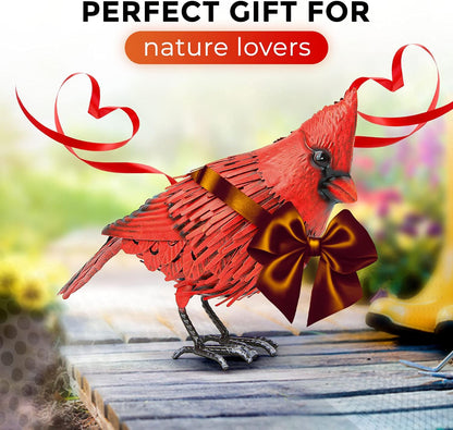 Cardinal Statue Metal Bird Garden Decor