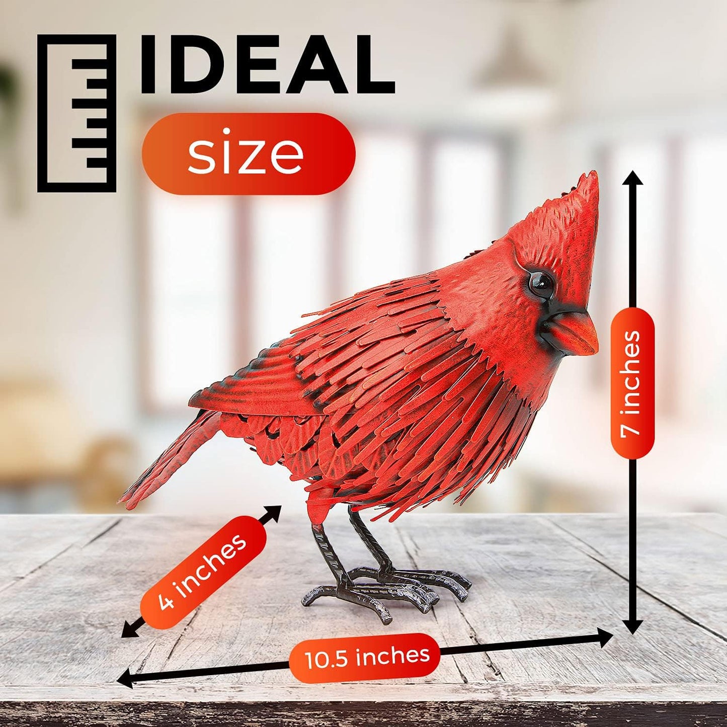 Cardinal Statue Metal Bird Garden Decor