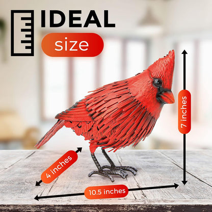 Cardinal Statue Metal Bird Garden Decor