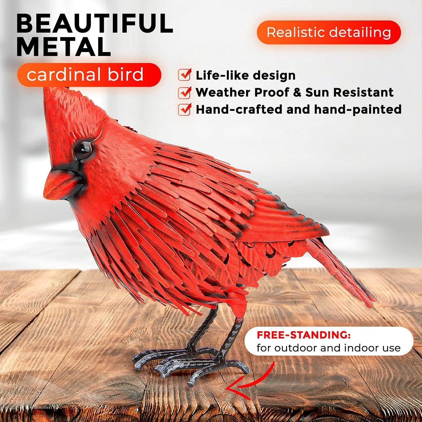 Cardinal Statue Metal Bird Garden Decor
