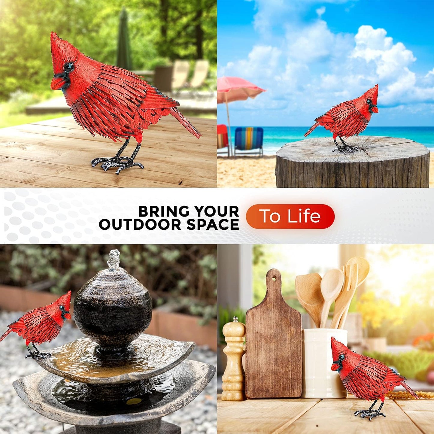 Cardinal Statue Metal Bird Garden Decor