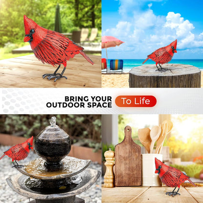 Cardinal Statue Metal Bird Garden Decor