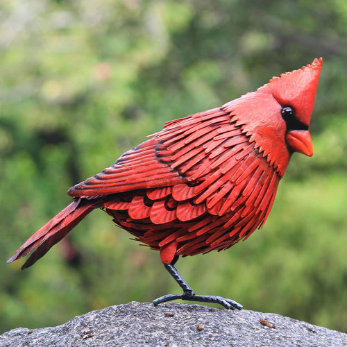 Cardinal Statue Metal Bird Garden Decor