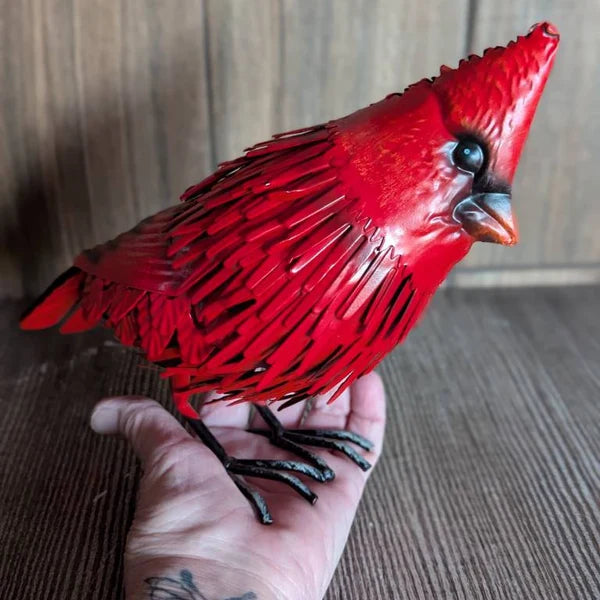 Cardinal Statue Metal Bird Garden Decor