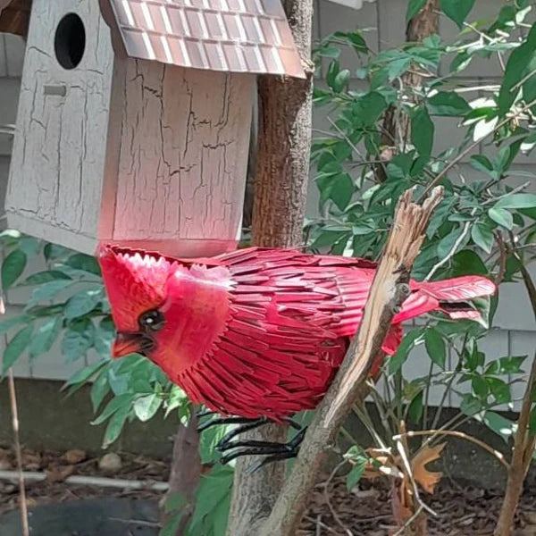 Cardinal Statue Metal Bird Garden Decor