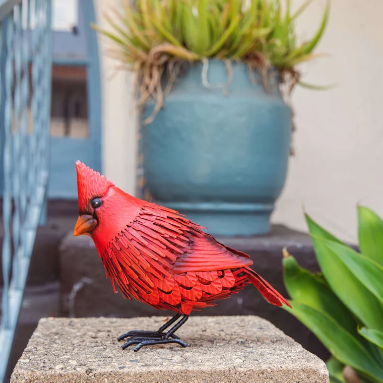Cardinal Statue Metal Bird Garden Decor