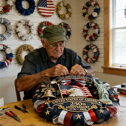【❤️50% off】🇺🇸 Veteran Handmade Patriotic Wood Wreath – 1776–2026 America 250